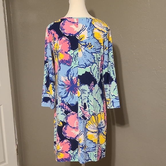 Lilly Pulitzer Marlowe Big Flirt Hibiscus Women's Dress 3/4 Sleeve M EUC Cotton - Picture 4 of 11